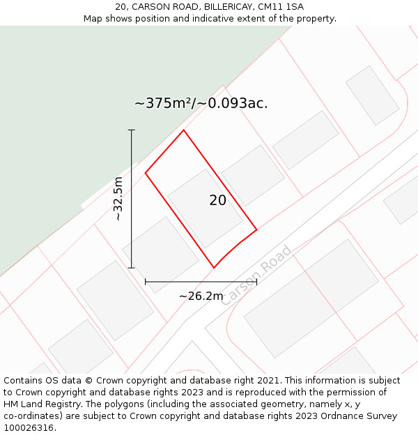 20, CARSON ROAD, BILLERICAY, CM11 1SA: Plot and title map