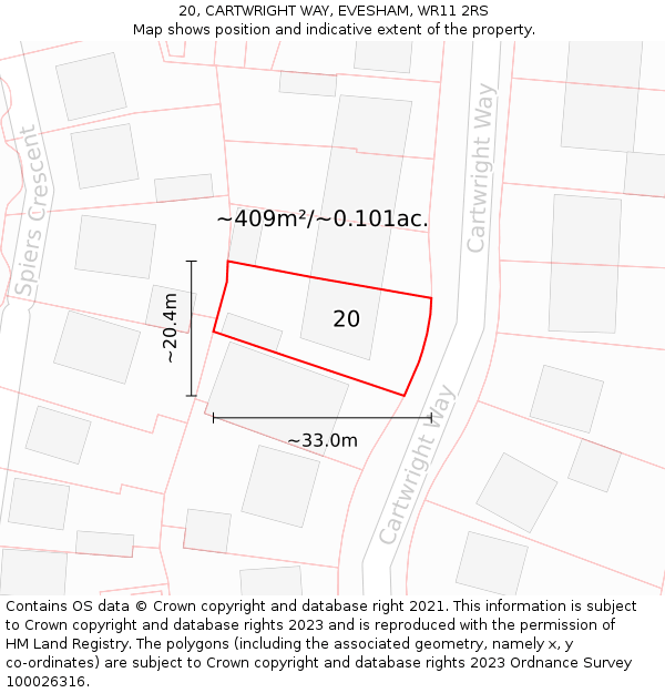 20, CARTWRIGHT WAY, EVESHAM, WR11 2RS: Plot and title map