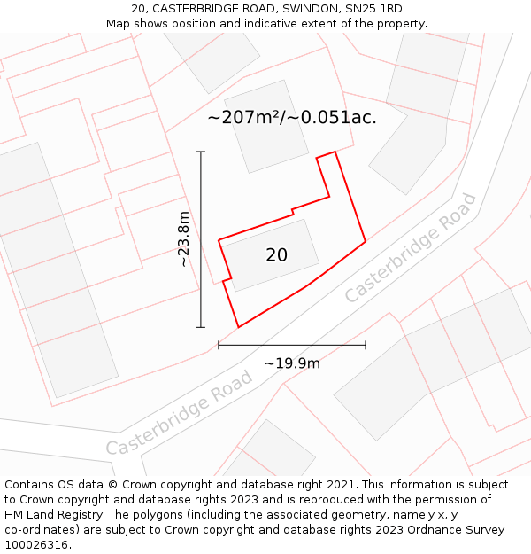 20, CASTERBRIDGE ROAD, SWINDON, SN25 1RD: Plot and title map