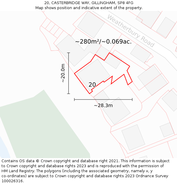 20, CASTERBRIDGE WAY, GILLINGHAM, SP8 4FG: Plot and title map