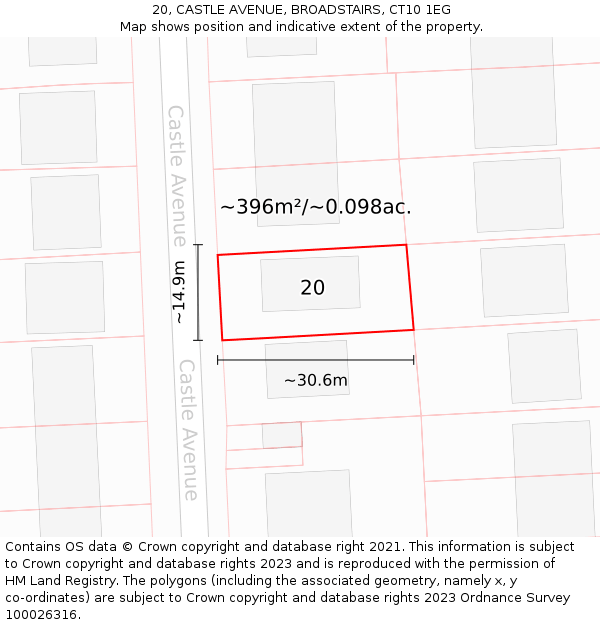20, CASTLE AVENUE, BROADSTAIRS, CT10 1EG: Plot and title map