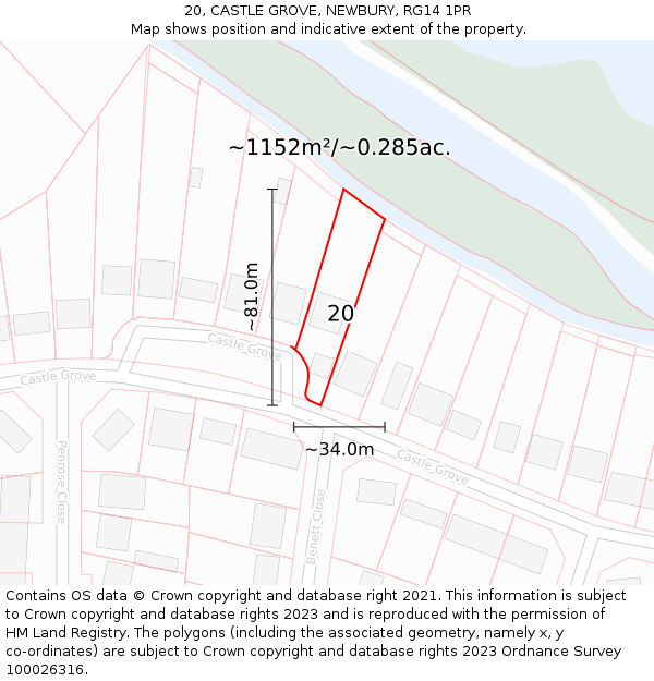 20, CASTLE GROVE, NEWBURY, RG14 1PR: Plot and title map