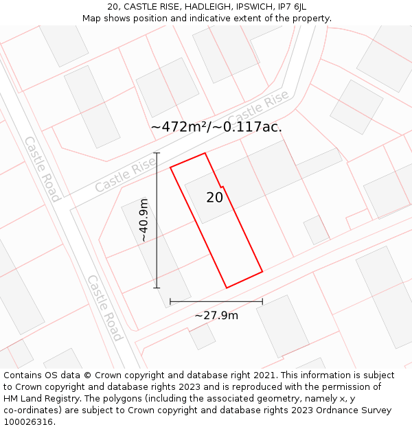 20, CASTLE RISE, HADLEIGH, IPSWICH, IP7 6JL: Plot and title map