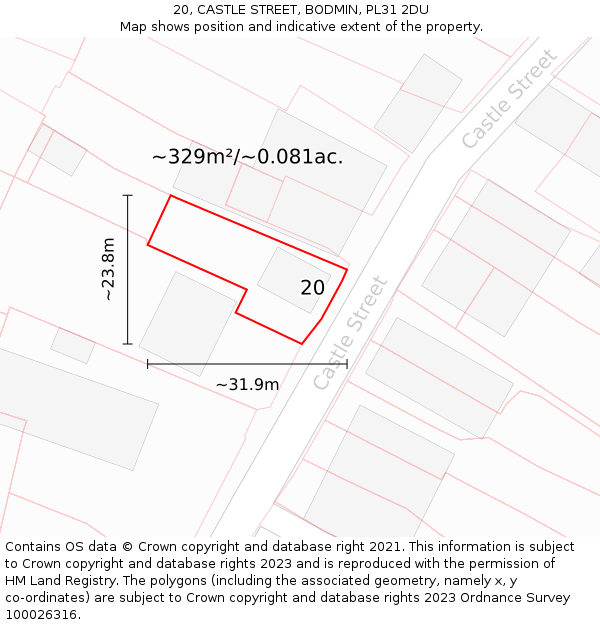 20, CASTLE STREET, BODMIN, PL31 2DU: Plot and title map
