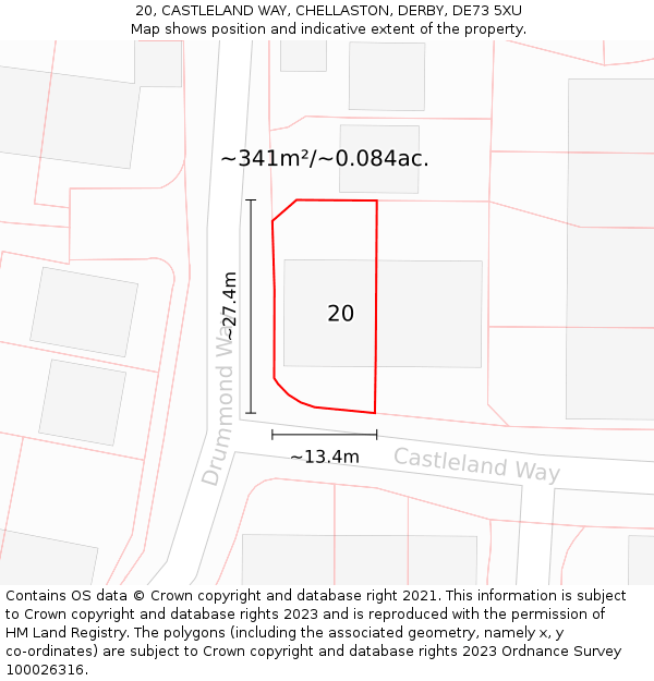 20, CASTLELAND WAY, CHELLASTON, DERBY, DE73 5XU: Plot and title map