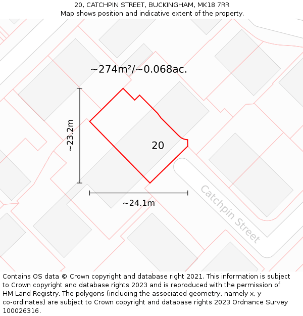 20, CATCHPIN STREET, BUCKINGHAM, MK18 7RR: Plot and title map