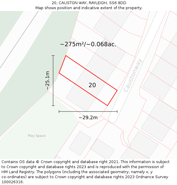 20, CAUSTON WAY, RAYLEIGH, SS6 8DD: Plot and title map