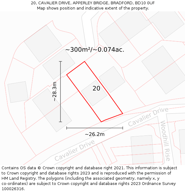 20, CAVALIER DRIVE, APPERLEY BRIDGE, BRADFORD, BD10 0UF: Plot and title map