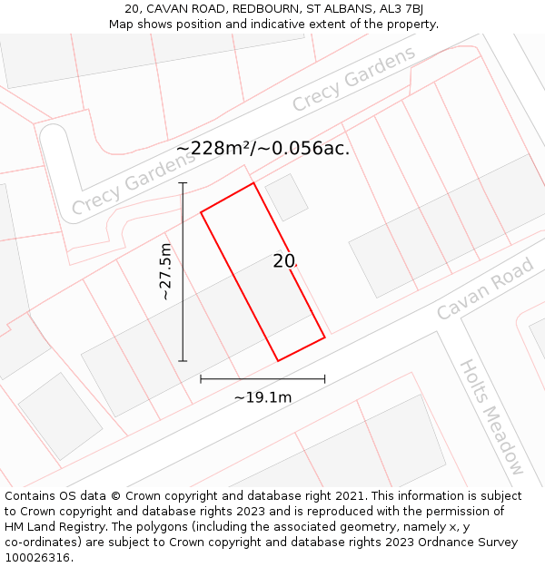 20, CAVAN ROAD, REDBOURN, ST ALBANS, AL3 7BJ: Plot and title map
