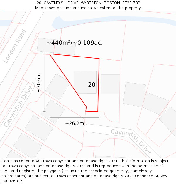20, CAVENDISH DRIVE, WYBERTON, BOSTON, PE21 7BP: Plot and title map