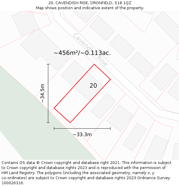 20, CAVENDISH RISE, DRONFIELD, S18 1QZ: Plot and title map