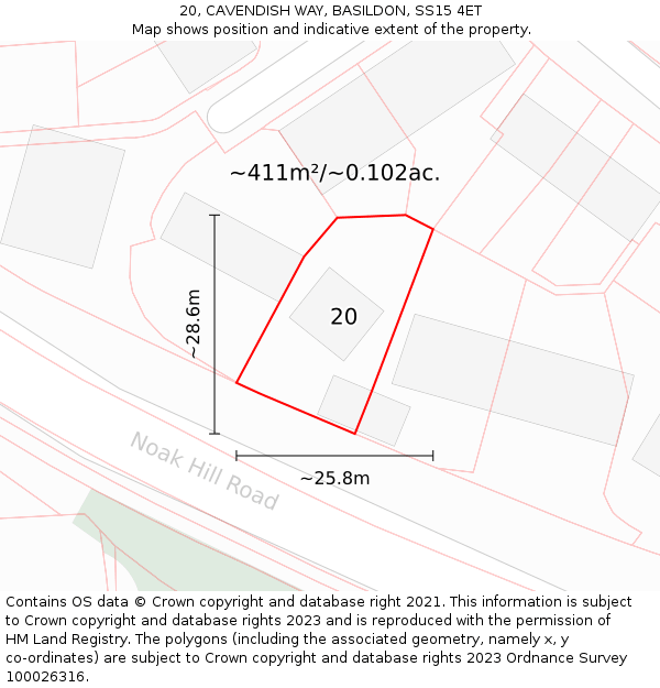 20, CAVENDISH WAY, BASILDON, SS15 4ET: Plot and title map