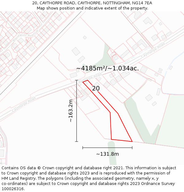 20, CAYTHORPE ROAD, CAYTHORPE, NOTTINGHAM, NG14 7EA: Plot and title map