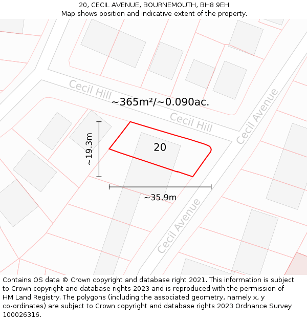 20, CECIL AVENUE, BOURNEMOUTH, BH8 9EH: Plot and title map