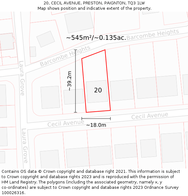 20, CECIL AVENUE, PRESTON, PAIGNTON, TQ3 1LW: Plot and title map