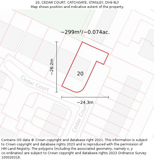 20, CEDAR COURT, CATCHGATE, STANLEY, DH9 8LY: Plot and title map