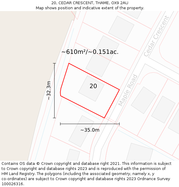 20, CEDAR CRESCENT, THAME, OX9 2AU: Plot and title map
