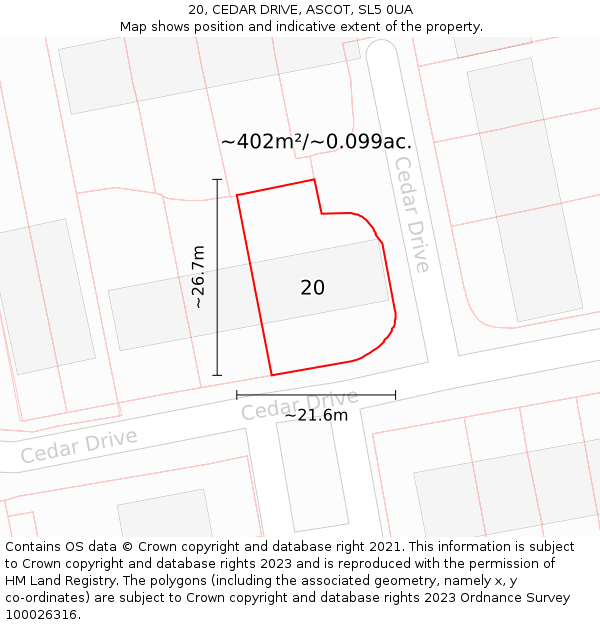20, CEDAR DRIVE, ASCOT, SL5 0UA: Plot and title map