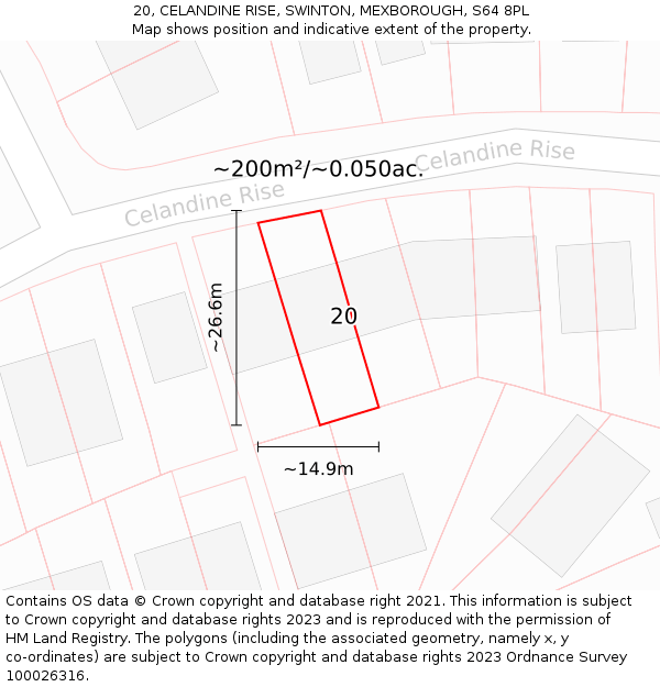 20, CELANDINE RISE, SWINTON, MEXBOROUGH, S64 8PL: Plot and title map