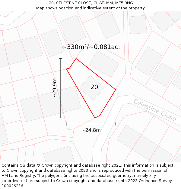 20, CELESTINE CLOSE, CHATHAM, ME5 9NG: Plot and title map