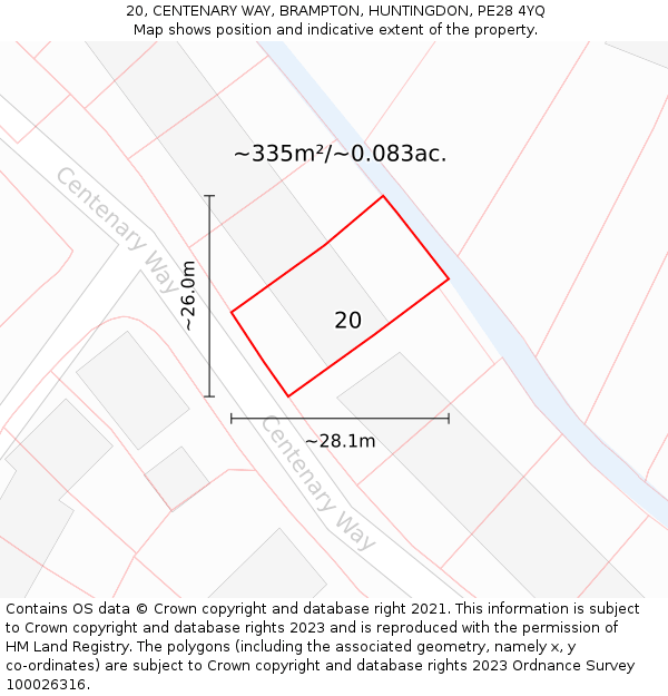 20, CENTENARY WAY, BRAMPTON, HUNTINGDON, PE28 4YQ: Plot and title map