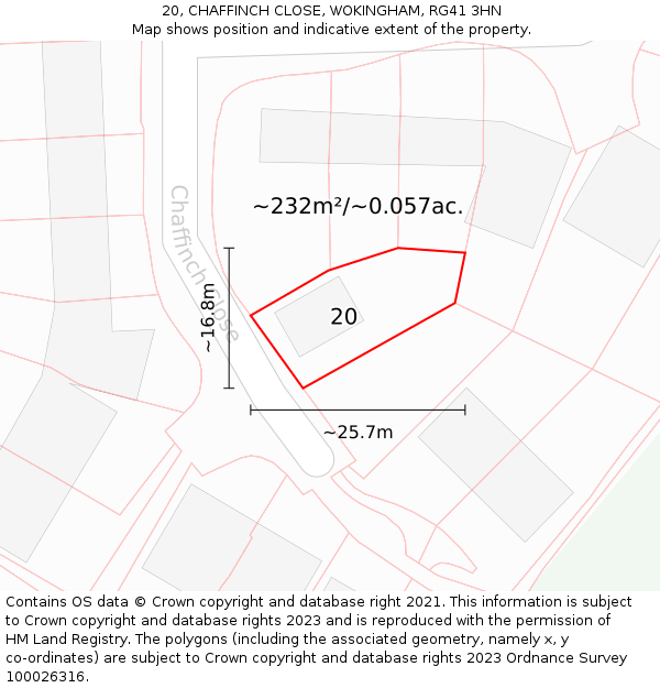 20, CHAFFINCH CLOSE, WOKINGHAM, RG41 3HN: Plot and title map