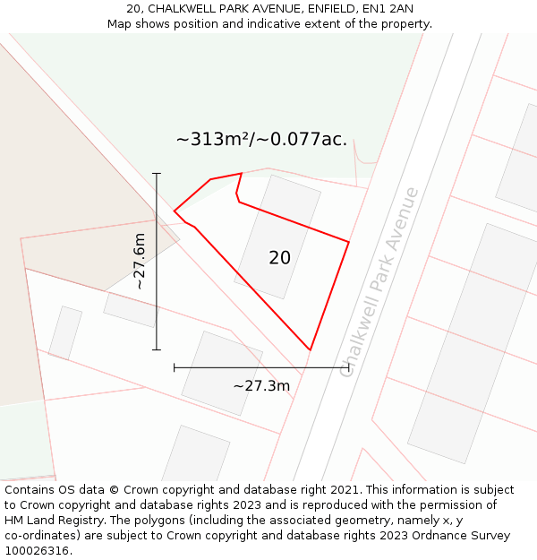 20, CHALKWELL PARK AVENUE, ENFIELD, EN1 2AN: Plot and title map