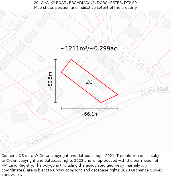 20, CHALKY ROAD, BROADMAYNE, DORCHESTER, DT2 8PJ: Plot and title map