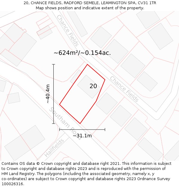 20, CHANCE FIELDS, RADFORD SEMELE, LEAMINGTON SPA, CV31 1TR: Plot and title map