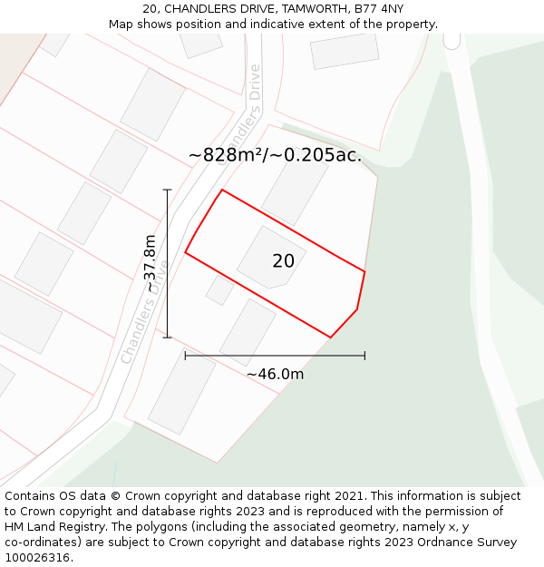 20, CHANDLERS DRIVE, TAMWORTH, B77 4NY: Plot and title map