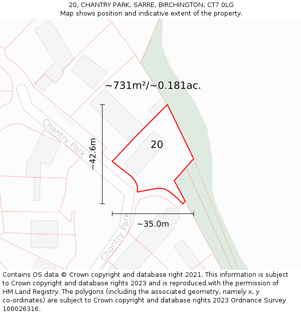 20, CHANTRY PARK, SARRE, BIRCHINGTON, CT7 0LG: Plot and title map