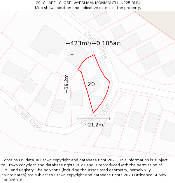 20, CHAPEL CLOSE, WYESHAM, MONMOUTH, NP25 3NN: Plot and title map