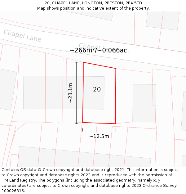 20, CHAPEL LANE, LONGTON, PRESTON, PR4 5EB: Plot and title map