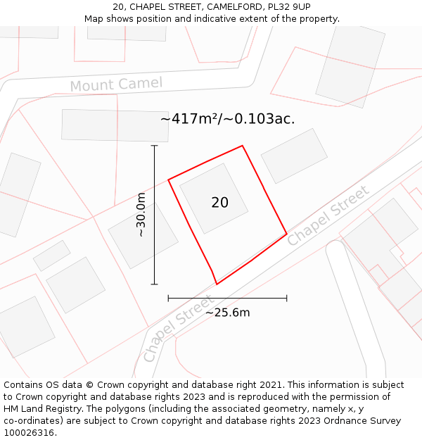 20, CHAPEL STREET, CAMELFORD, PL32 9UP: Plot and title map