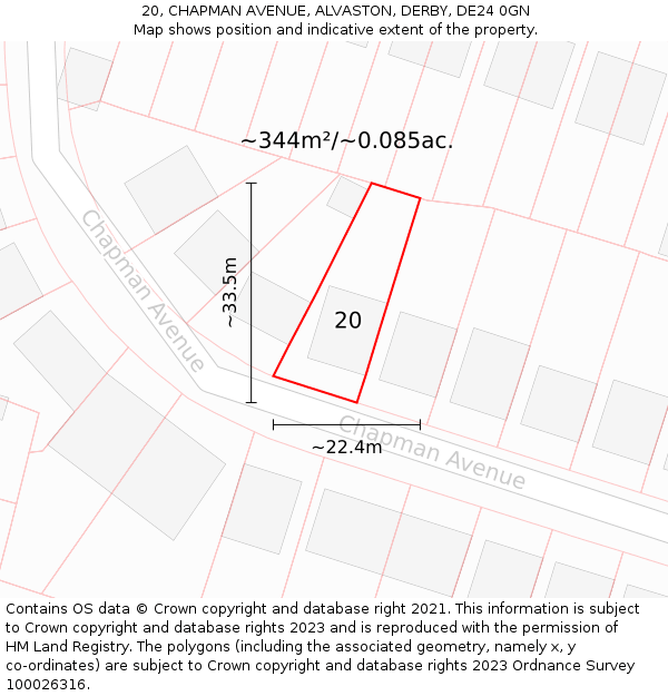 20, CHAPMAN AVENUE, ALVASTON, DERBY, DE24 0GN: Plot and title map