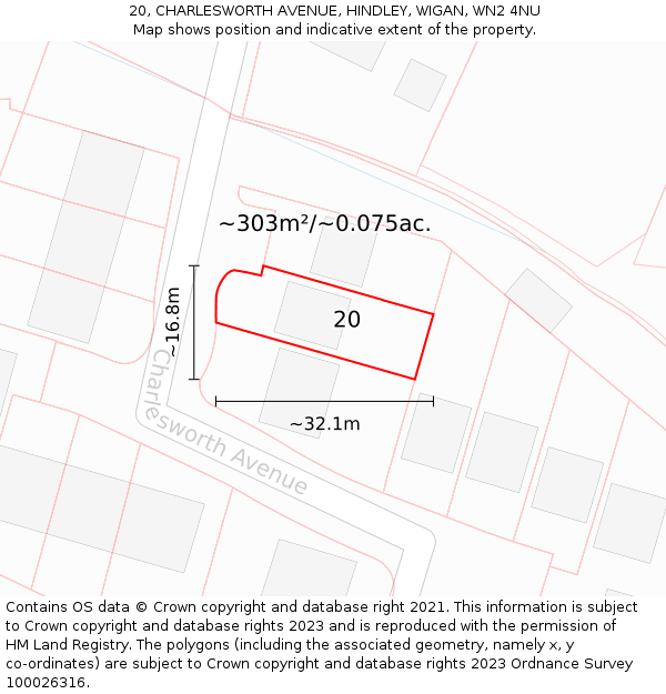 20, CHARLESWORTH AVENUE, HINDLEY, WIGAN, WN2 4NU: Plot and title map