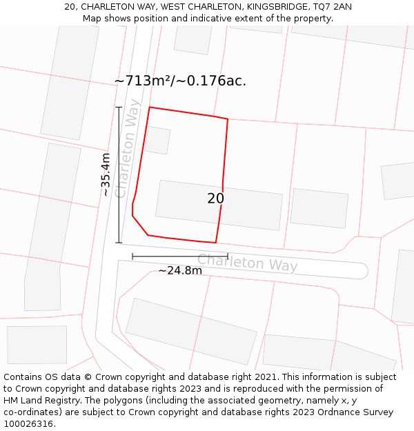 20, CHARLETON WAY, WEST CHARLETON, KINGSBRIDGE, TQ7 2AN: Plot and title map