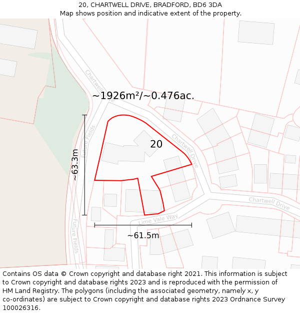 20, CHARTWELL DRIVE, BRADFORD, BD6 3DA: Plot and title map