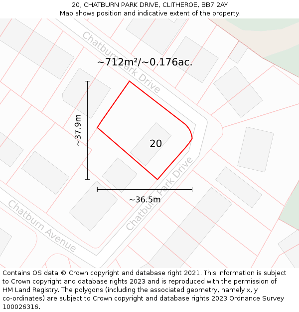 20, CHATBURN PARK DRIVE, CLITHEROE, BB7 2AY: Plot and title map