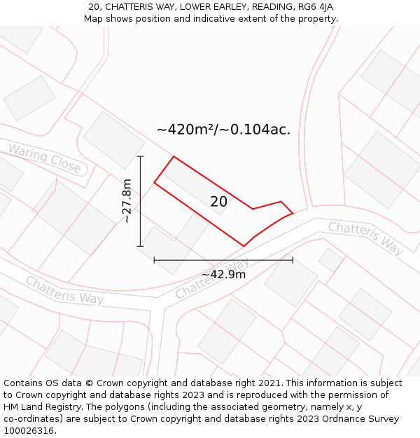 20, CHATTERIS WAY, LOWER EARLEY, READING, RG6 4JA: Plot and title map