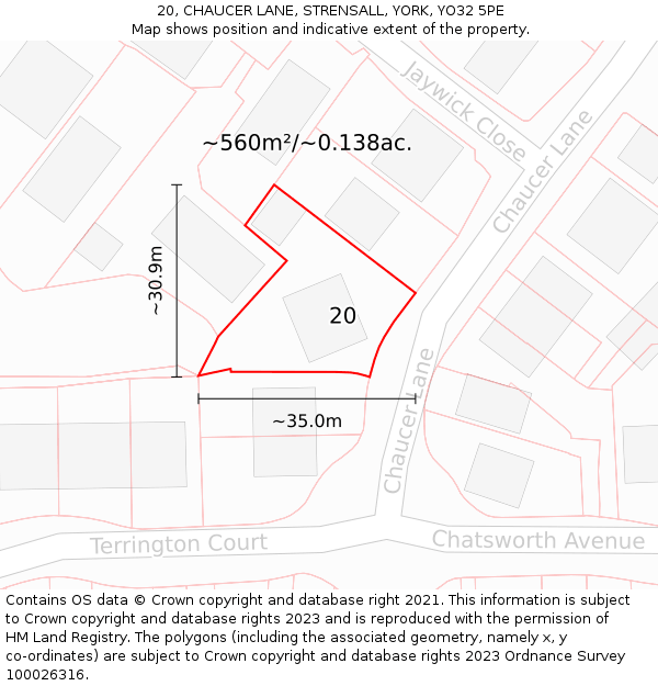20, CHAUCER LANE, STRENSALL, YORK, YO32 5PE: Plot and title map