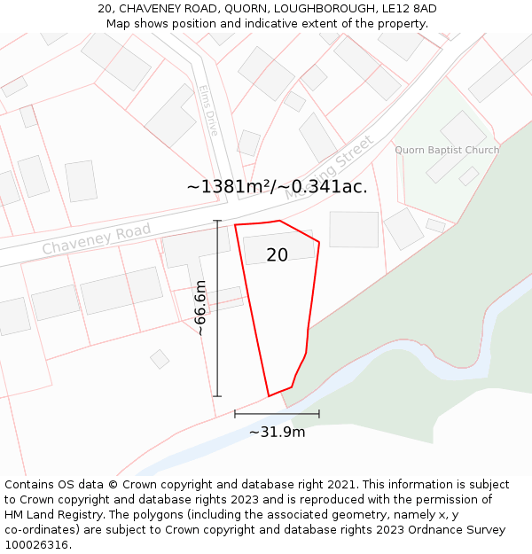 20, CHAVENEY ROAD, QUORN, LOUGHBOROUGH, LE12 8AD: Plot and title map