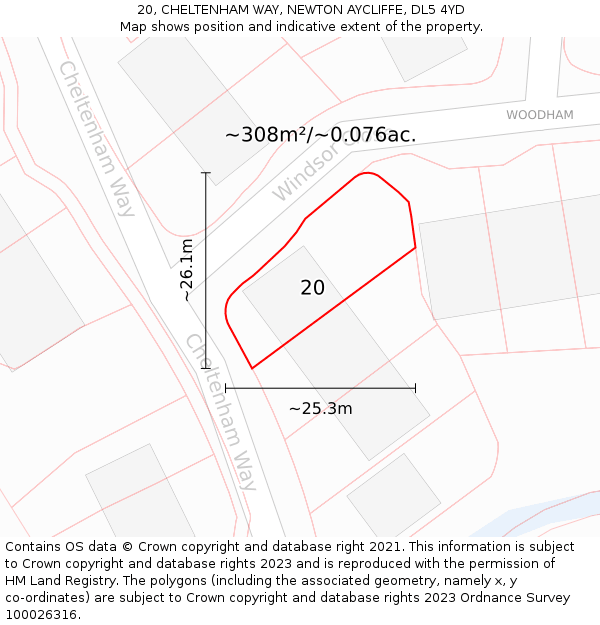20, CHELTENHAM WAY, NEWTON AYCLIFFE, DL5 4YD: Plot and title map