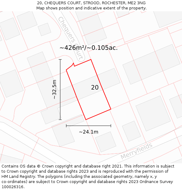 20, CHEQUERS COURT, STROOD, ROCHESTER, ME2 3NG: Plot and title map