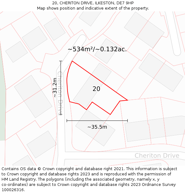 20, CHERITON DRIVE, ILKESTON, DE7 9HP: Plot and title map