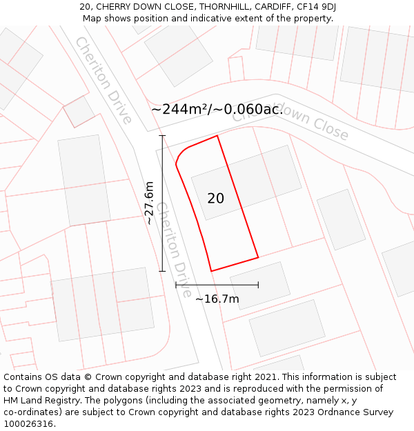 20, CHERRY DOWN CLOSE, THORNHILL, CARDIFF, CF14 9DJ: Plot and title map