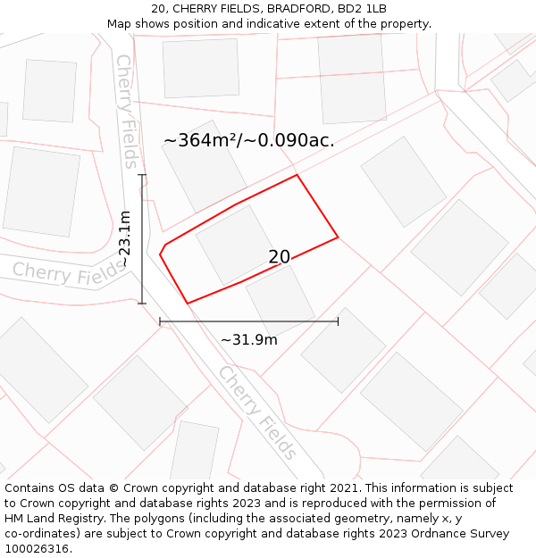 20, CHERRY FIELDS, BRADFORD, BD2 1LB: Plot and title map