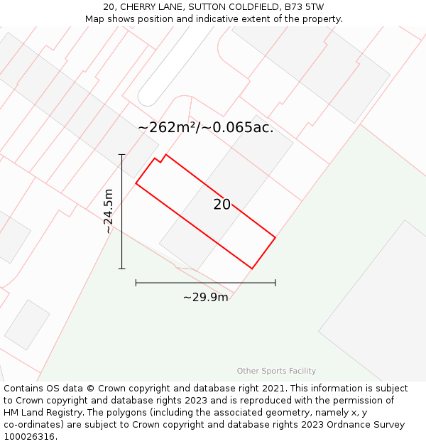 20, CHERRY LANE, SUTTON COLDFIELD, B73 5TW: Plot and title map