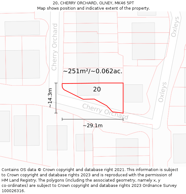 20, CHERRY ORCHARD, OLNEY, MK46 5PT: Plot and title map