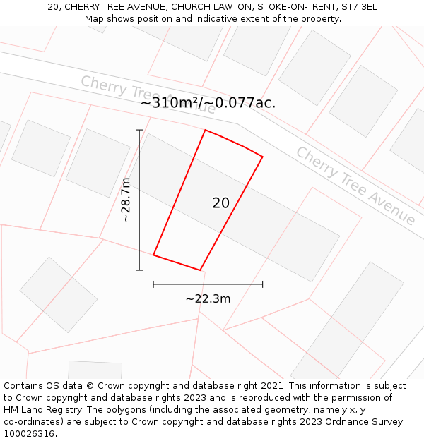 20, CHERRY TREE AVENUE, CHURCH LAWTON, STOKE-ON-TRENT, ST7 3EL: Plot and title map